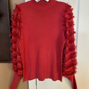 Siani of Milan Orange/Red Sweater with Fringe Sleeves